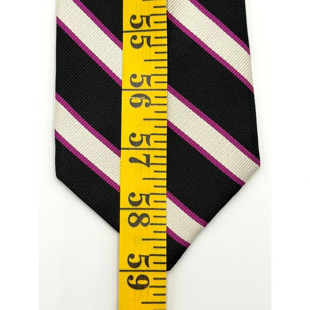IZOD 100% Repp Silk Necktie Mens Black White Pink Diagonal Stripe 59